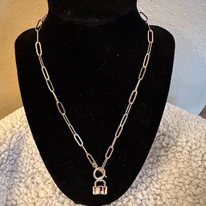 Paperclip Chain Toggle Lock Necklace Gold-Tone